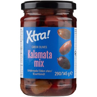 Микс греческих маслин Xtra Kalamata без косточек 290/145 гр