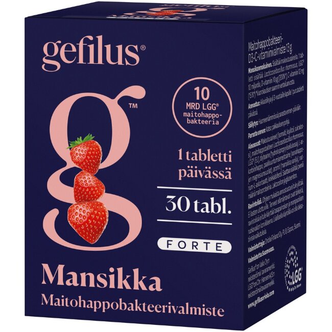 Жевательные таблетки Gefilus Forte со вкусом клубники с лактобактериями, D3 и витамином C 30 шт пищевые добавки