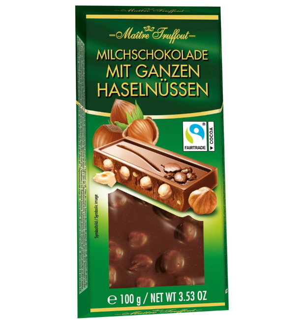 Молочный шоколад Maître Truffout с цельным фундуком 100 гр