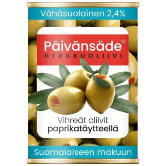 Закуска Päivänsäde оливки зеленые без косточек с начинкой из паприки 300 гр/130 гр