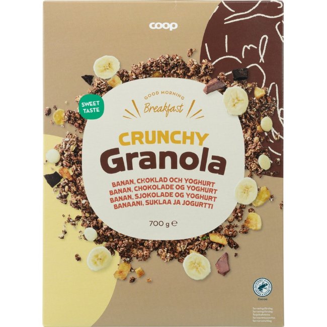 Хрустящие мюсли (банан, йогурт, шоколад) Coop Crunchy 700 гр