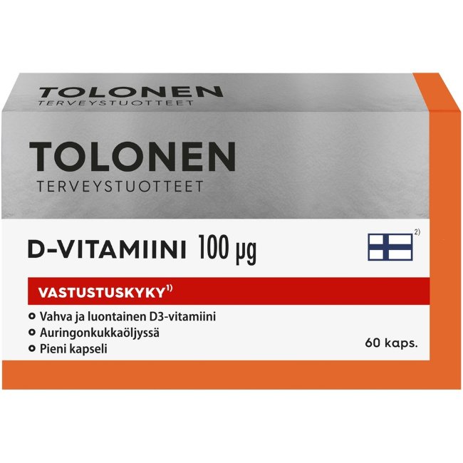 Витамин D 100 мкг на подсолнечном масле D-Vitamiini 60 капсул Tolonen