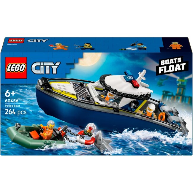 Игрушечный полицейский катер LEGO® City 60456 погоня на полицейской лодке Игрушечный полицейский катер LEGO® City 60456 погоня на полицейской лодке