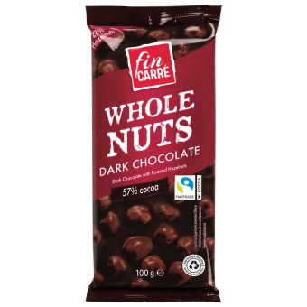 Тёмный шоколад Fin Carre с цельным лесным орехом 100 гр