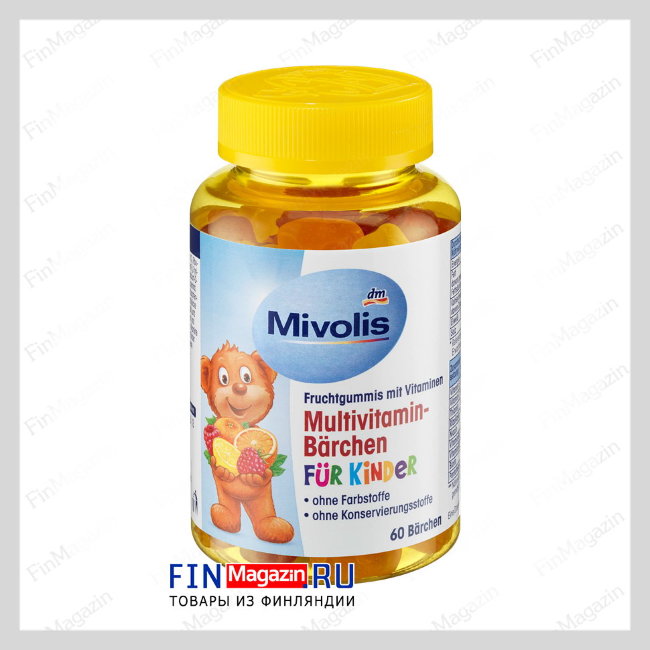 Мультивитаминные фруктовые мишки для детей Mivolis 60 шт.