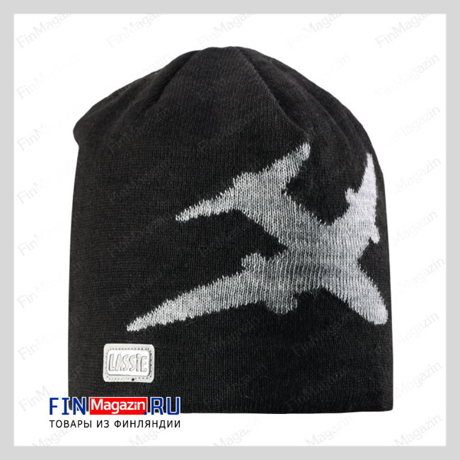 Шапка Lassie Beanie 728697 унисекс, цвет черный, размер S, 46-48 см (черная с серым)