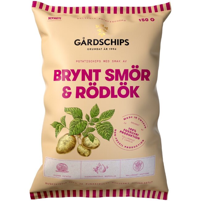 Чипсы Gårdschips с поджаренным маслом и красным луком 150 гр
