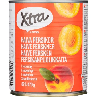 Персики (половинки) в сахарном сиропе X-tra, 820/470 гр