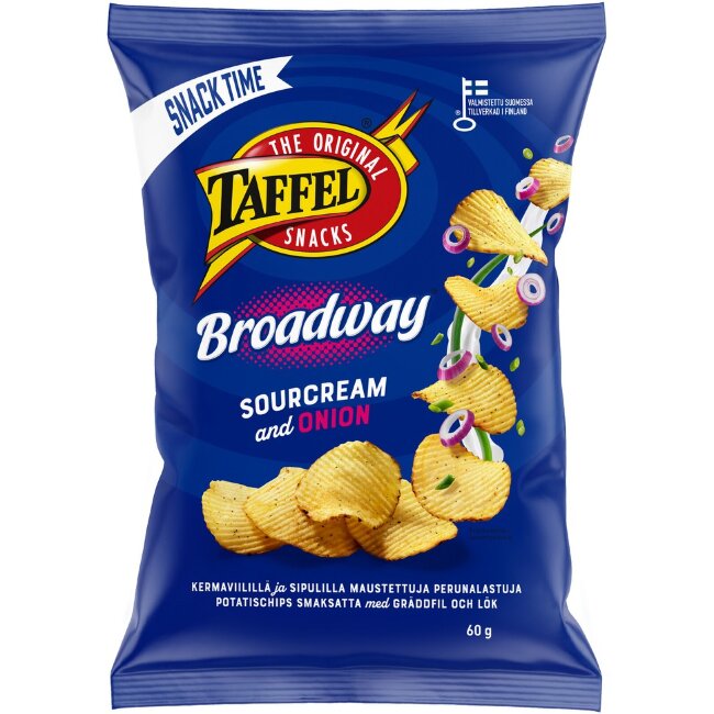 Чипсы Taffel Broadway со вкусом сметаны и лука 60 гр Чипсы Taffel Broadway со вкусом сметаны и лука 60 гр
