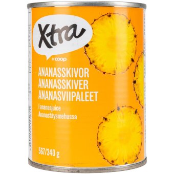 Кольца ананаса в собственном соку X-tra, 565/340 гр