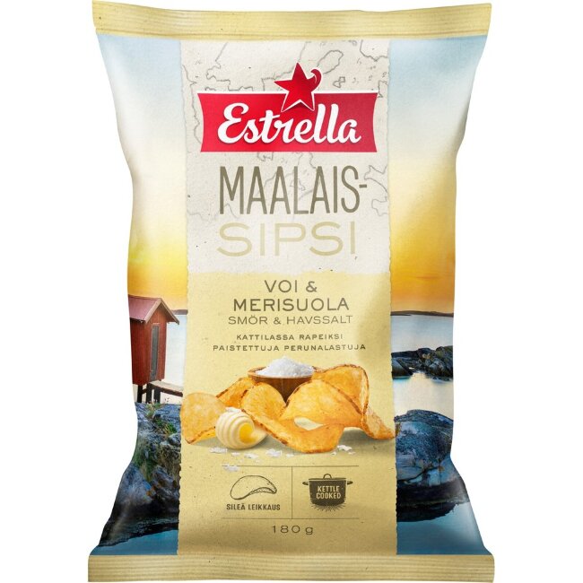 Картофельные чипсы Estrella деревенские с маслом и морской солью 180 гр Картофельные чипсы Estrella деревенские с маслом и морской солью 180 гр