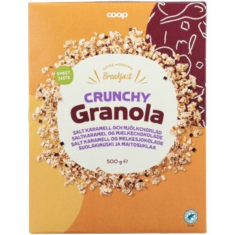 Хрустящая гранола Coop с соленой карамелью и молочным шоколадом 500 гр Хрустящая гранола Coop с соленой карамелью и молочным шоколадом 500 гр