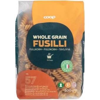 Паста из цельнозерновой муки Coop Fusilli 500 гр Паста из цельнозерновой муки Coop Fusilli 500 гр