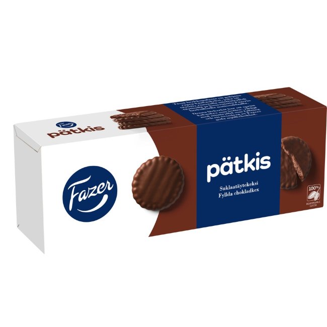 Печенье в глазури с шоколадной начинкой Fazer Patkis 142 гр Печенье в глазури с шоколадной начинкой Fazer Patkis 142 гр