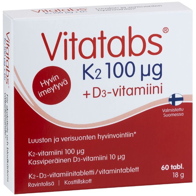 Витамины для здоровья костей Vitatabs К2 100 мкг и D3 60 таблеток Hankintatukku