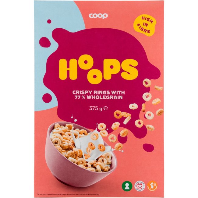 Цельнозерновые колечки Coop Hoops 78%, 375 гр