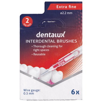 Многоразовые межзубные щётки для узких мест Dentalux Extra fine 2,2 мм 6 шт/уп (цена по акции) Многоразовые межзубные щётки для узких мест Dentalux Extra fine 2,2 мм 6 шт/уп (цена по акции)