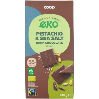 Темный шоколад Coop 55% с фисташками и морской солью органический 100 гр