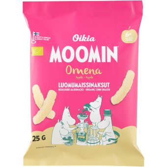 Органические кукурузные снеки Oikia Moomin со вкусом яблока 25 гр