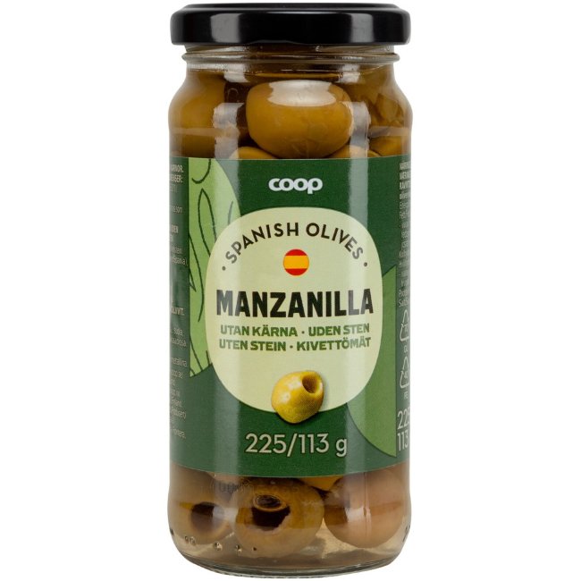 Зеленые оливки без косточки Coop 225/113 гр