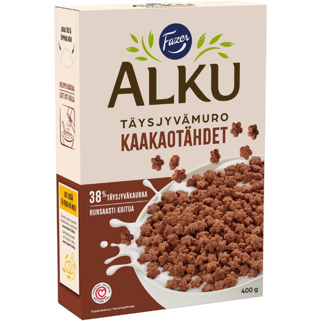 Полезные цельнозерновые хлопья Fazer Alku какао-звёзды 400 гр
