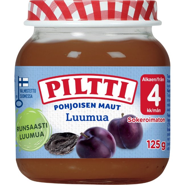 Фруктовое пюре Piltti 125 гр сливовое для детей от 4 месяцев