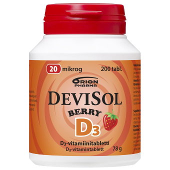 Витамины D3 20 мкг BERRY D3-Vitamiini 200 сосательных таблеток Devisol