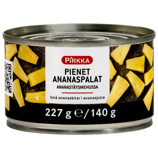 Кусочки ананасов в собственном соку Pirkka 227/140г