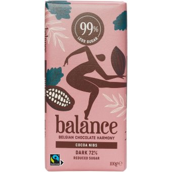 Темный шоколад 72 % Balance с какао-крошкой и сахарозаменителем  100 гр