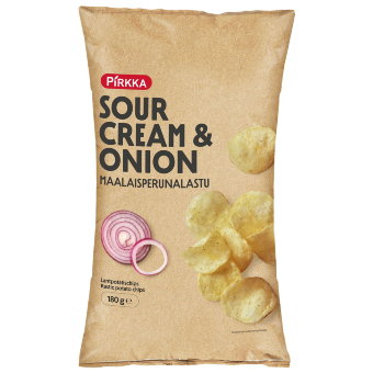 Картофельные чипсы с луком и сметаной Pirkka 180 гр Картофельные чипсы с луком и сметаной Pirkka 180 гр