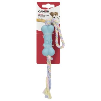 Игрушка для щенка Camon кость из мягкой резины с верёвкой 25 см