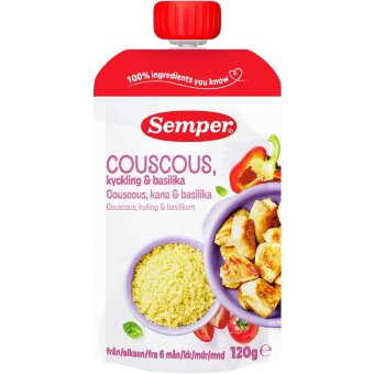 Детское блюдо Semper Couscous с курицей и базиликом 120 гр (с 6 мес)