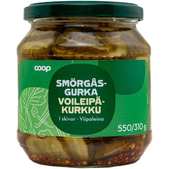 Кружочки маринованных огурцов Coop 550/310 гр