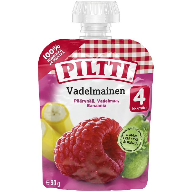 Фруктовое пюре Piltti с малиной 90 гр (с 4 месяцев) в порционной упаковке