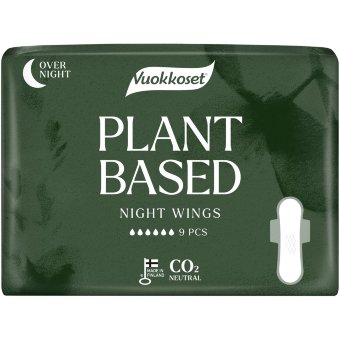 Экологичные ночные прокладки с крылышками Vuokkoset Plant Based 9 шт