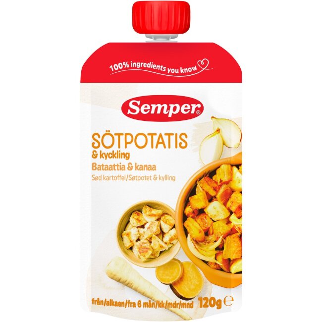 Детское питание Semper Батат и курица 6 мес 120 гр