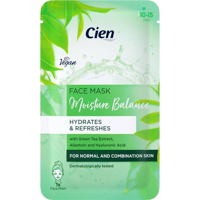 Тканевая маска Moisture Balance (с зеленым чаем и гиалуроновой кислотой) 10 мл, Cien