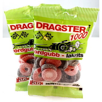 Конфеты с клубникой и лакрицей Dragster 1000, 50 гр Конфеты с клубникой и лакрицей Dragster 1000, 50 гр
