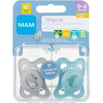 Каучуковая соска-пустышка Ainu Mam Original 0-6 мес, 2 шт