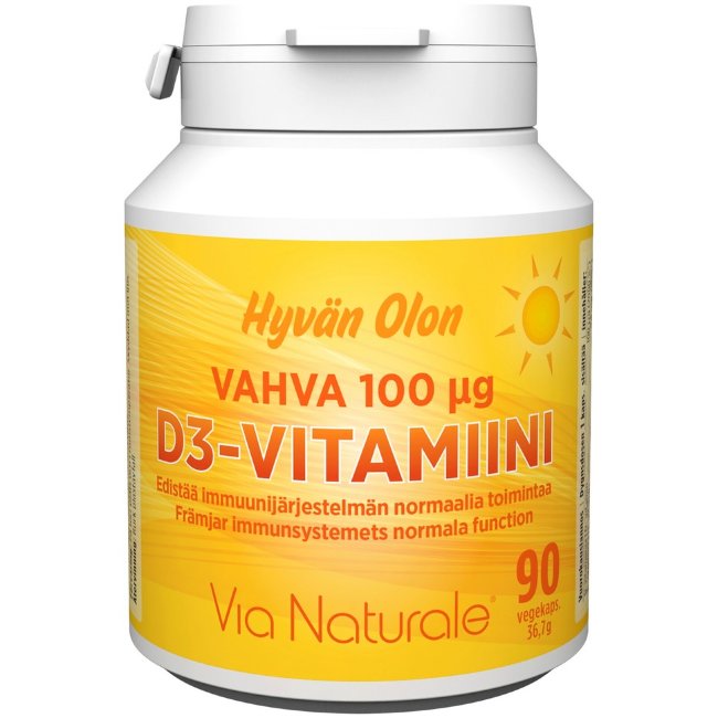 Витамин D3 Hyvän Olon Vahva 100 мкг 90 вегетарианских капсул Via Naturale