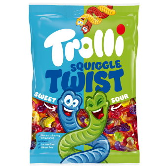 Фруктовый мармелад ассорти Trolli The Squiggles Twist "Неоновые червячки - кислые и сладкие" 100 гр
