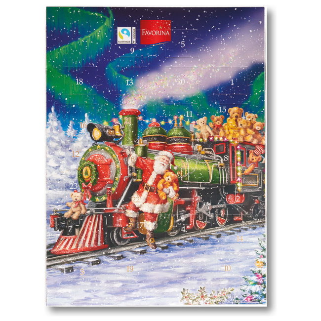 Новогодний календарь Favorina "Санта Клаус на паровозе" 75 гр Новогодний календарь Favorina "Санта Клаус на паровозе" 75 гр