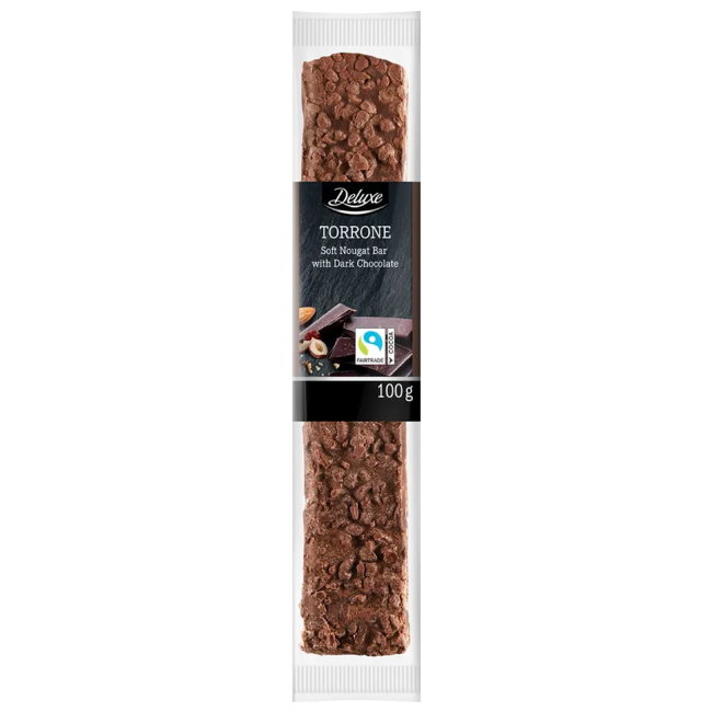 Батончик с нугой и тёмным шоколадом Deluxe 100 гр Батончик с нугой и тёмным шоколадом Deluxe 100 гр