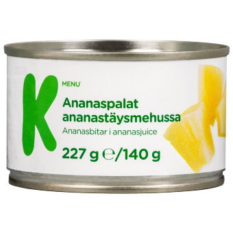 Кусочки ананасов в собственном соку K-Menu 227/140г Кусочки ананасов в собственном соку K-Menu 227/140г
