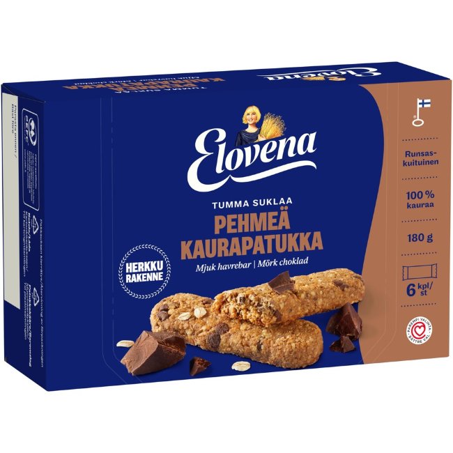 Мягкие овсяные батончики с темным шоколадом Elovena (уп 6 шт) 180 гр