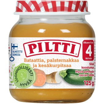 Овощное пюре PILTTI 125 гр из батата, пастернака и кабачка для детей от 4 мес Овощное пюре PILTTI 125 гр из батата, пастернака и кабачка для детей от 4 мес
