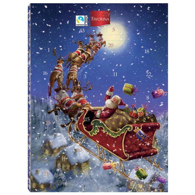 Новогодний календарь Favorina "Санта Клаус на санях" 75 гр Новогодний календарь Favorina "Санта Клаус на санях" 75 гр