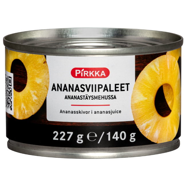 Кольца ананасов в собственном соку Pirkka 227г/140г