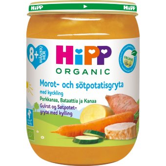 Пюре (морковь, сладкий картофель и курица) HiPP 190 гр с 8 мес Пюре (морковь, сладкий картофель и курица) HiPP 190 гр с 8 мес