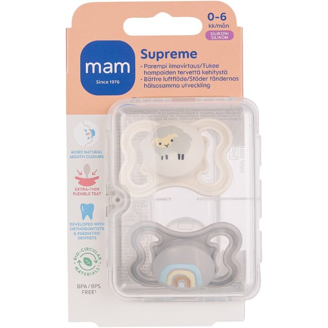 Силиконовая пустышка MAM Supreme 0-6 мес 2 шт